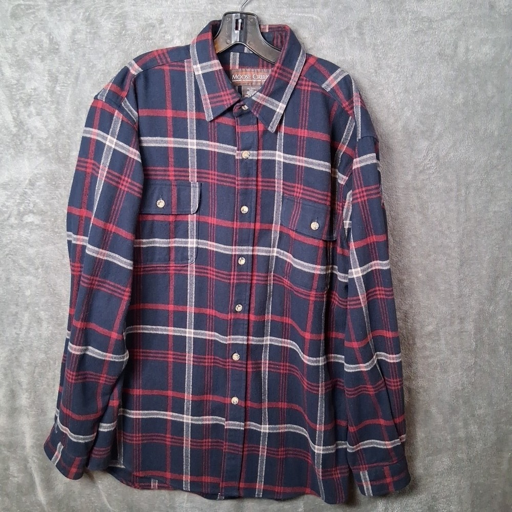 Moose Creek Long Sleeve Plaid Flannel Shirt Mens Size XLT Blue‎ Red 100% Cotton